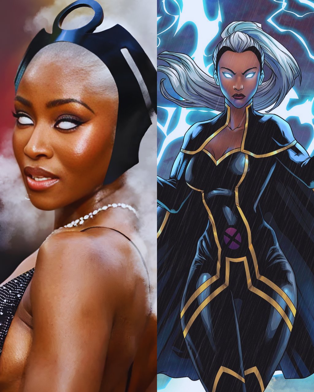 a woman in a black dress and a black and white image of a woman in