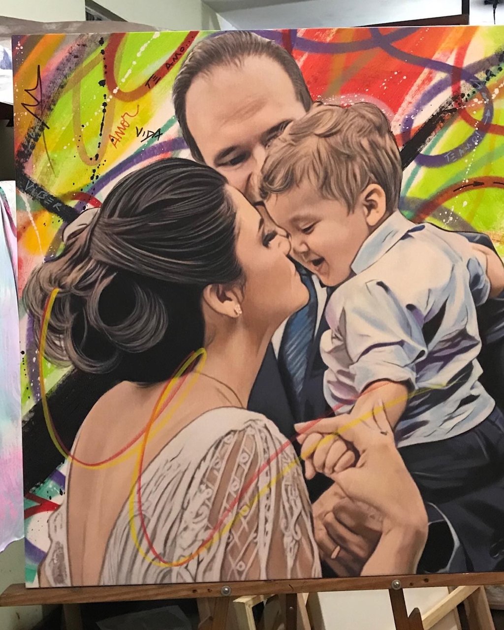 Pintura personalizada de família em tela.