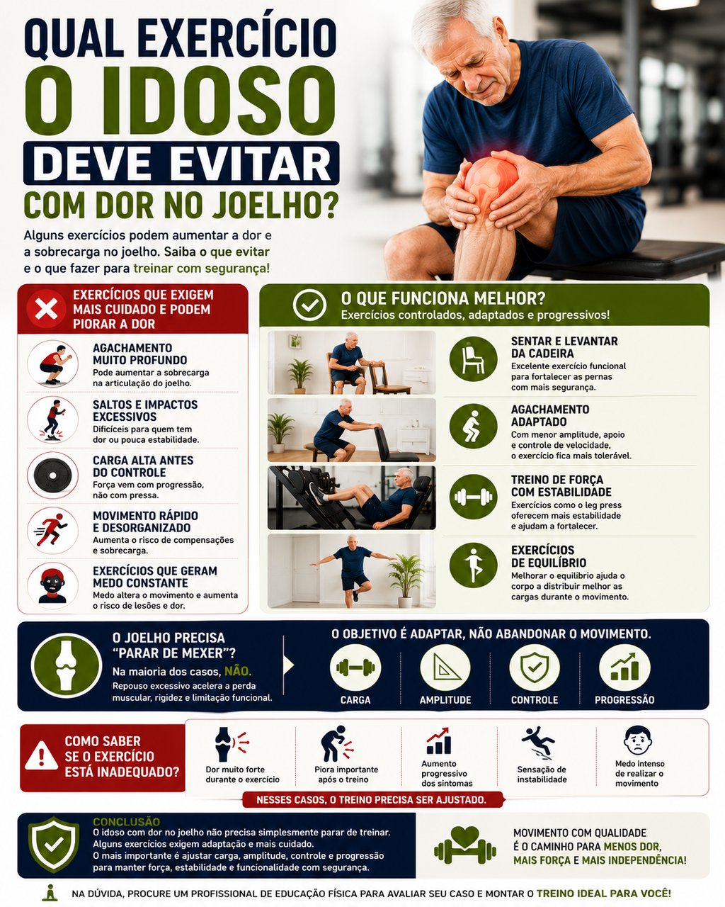 exercicio que idoso deve evitar com dor no joelho