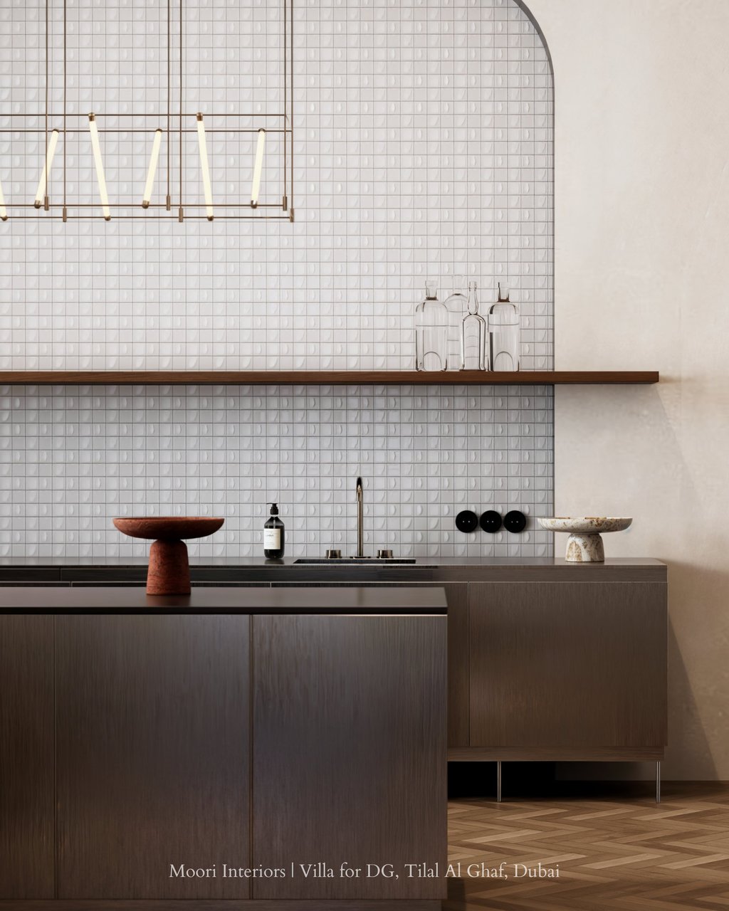 Detail of a modern kitchen emphasizing a clean aesthetic and functional storage.