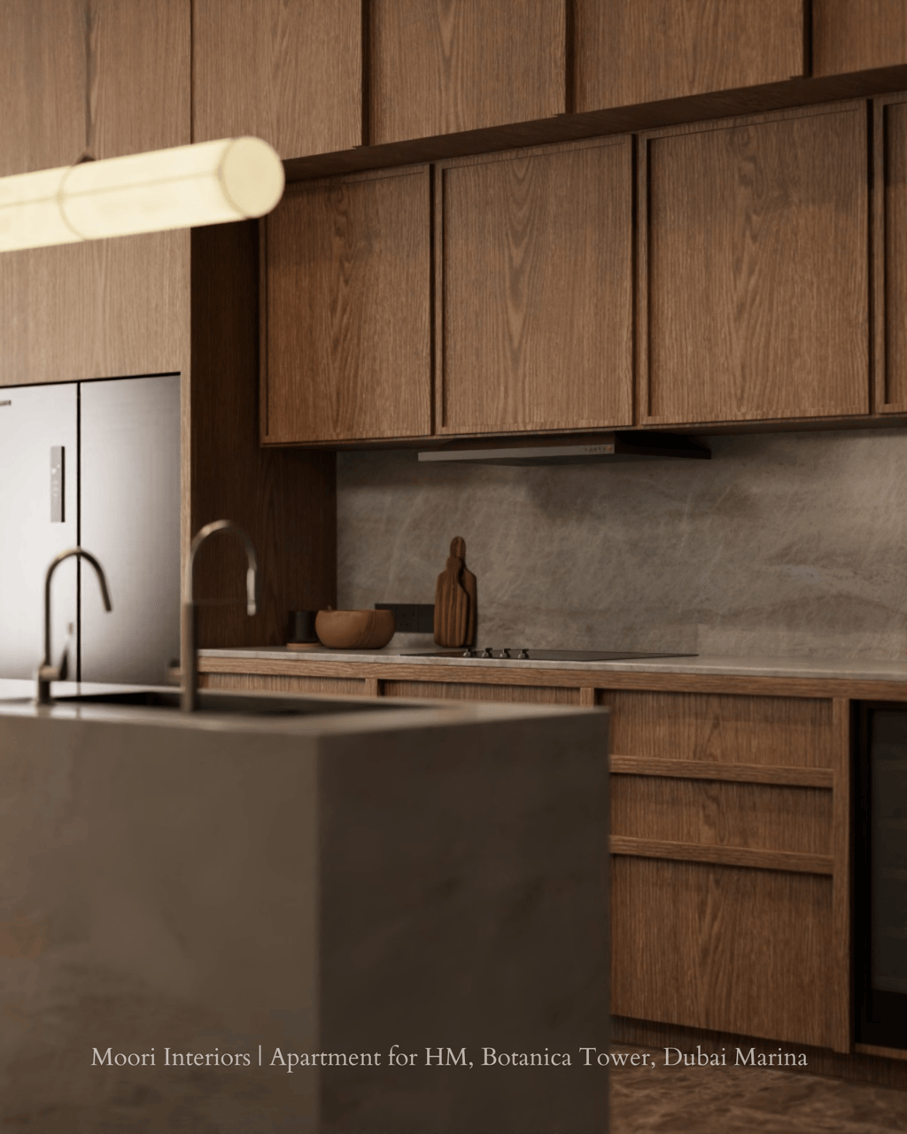 Contemporary kitchen with a sleek sink and subtle textures.