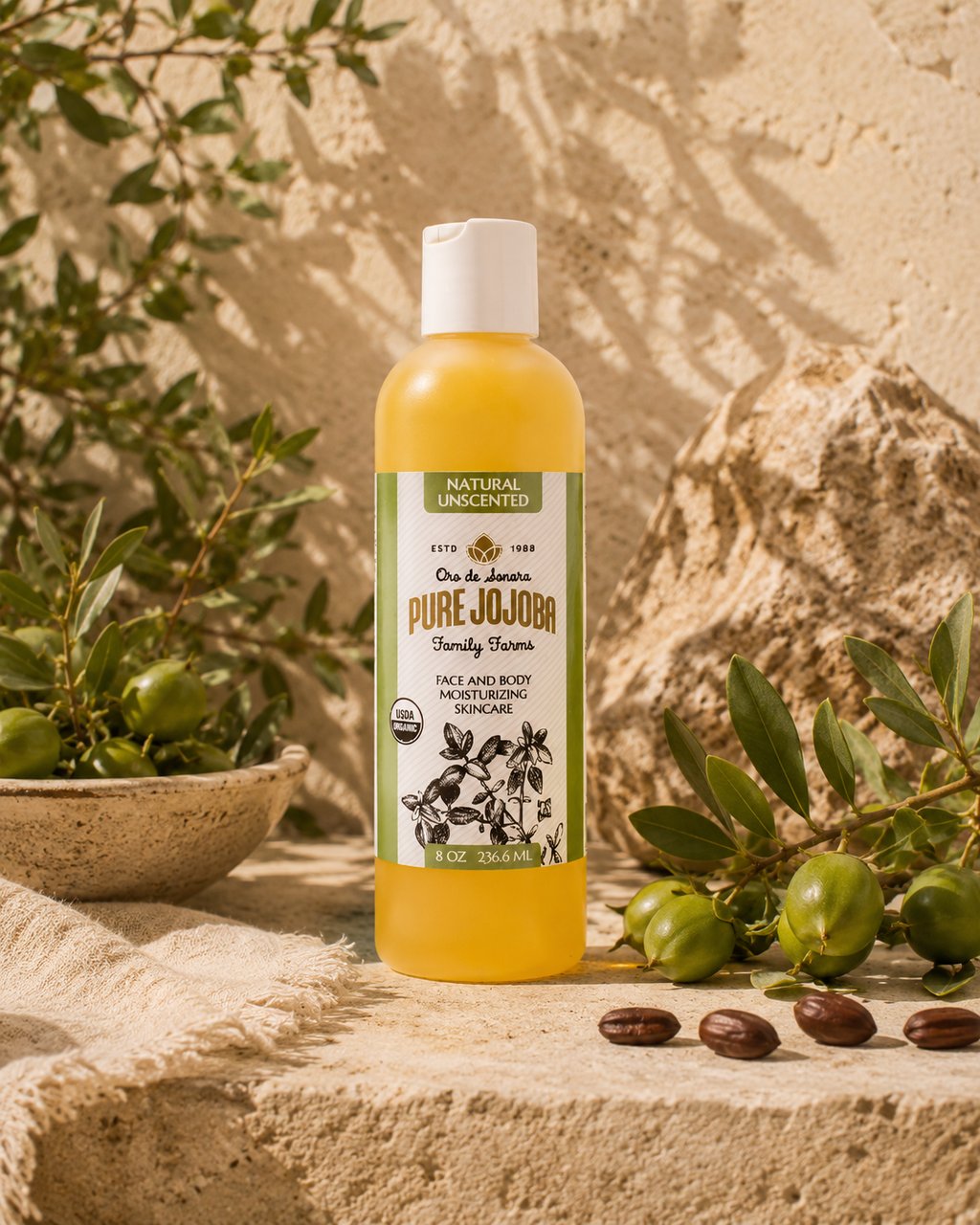 8 ounce Bottle of organic pure jojoba oil for skin and hair care