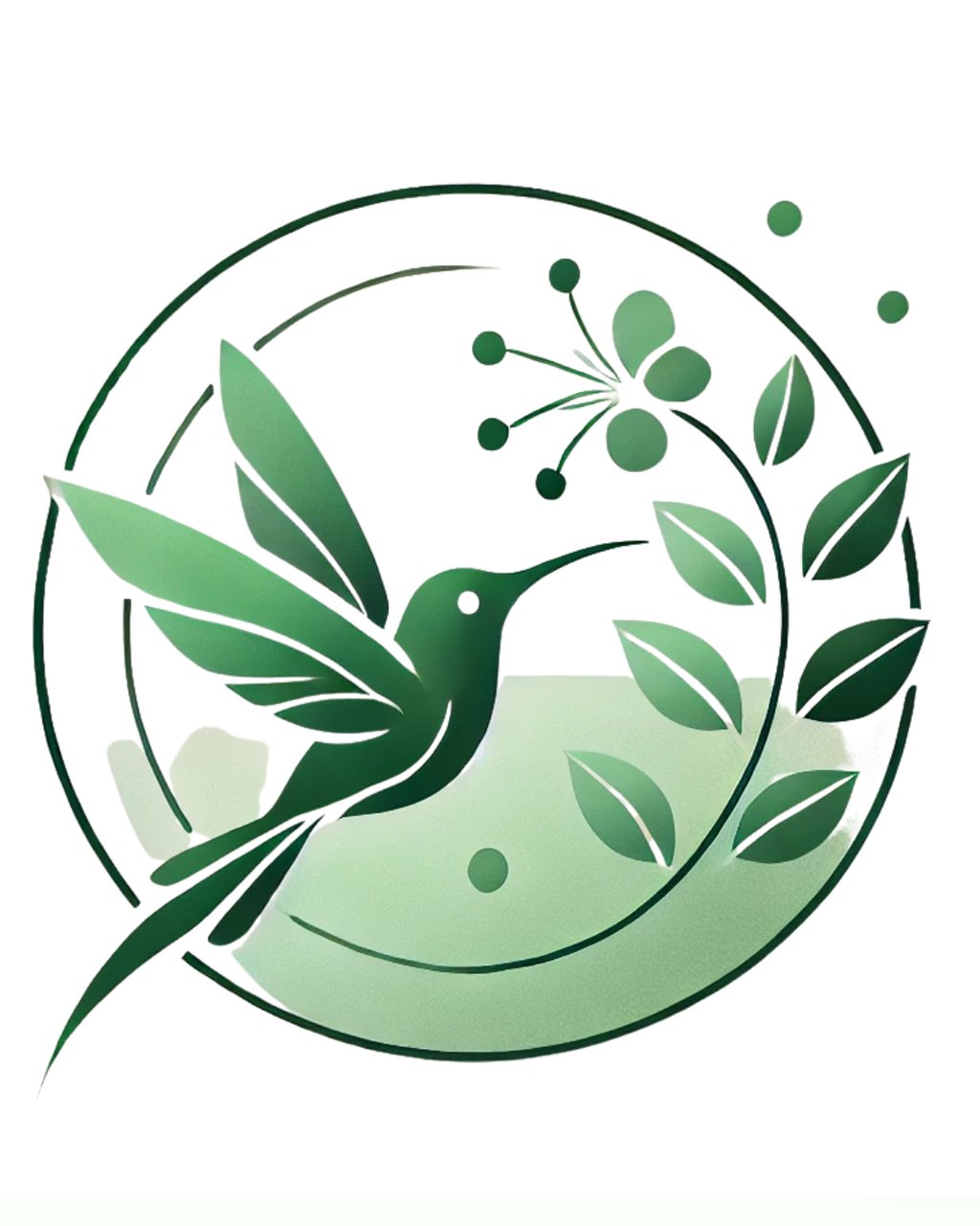 Logo da clínica cores e psicologia, beija-flor e flor de café, representa o processo terapêutico. 