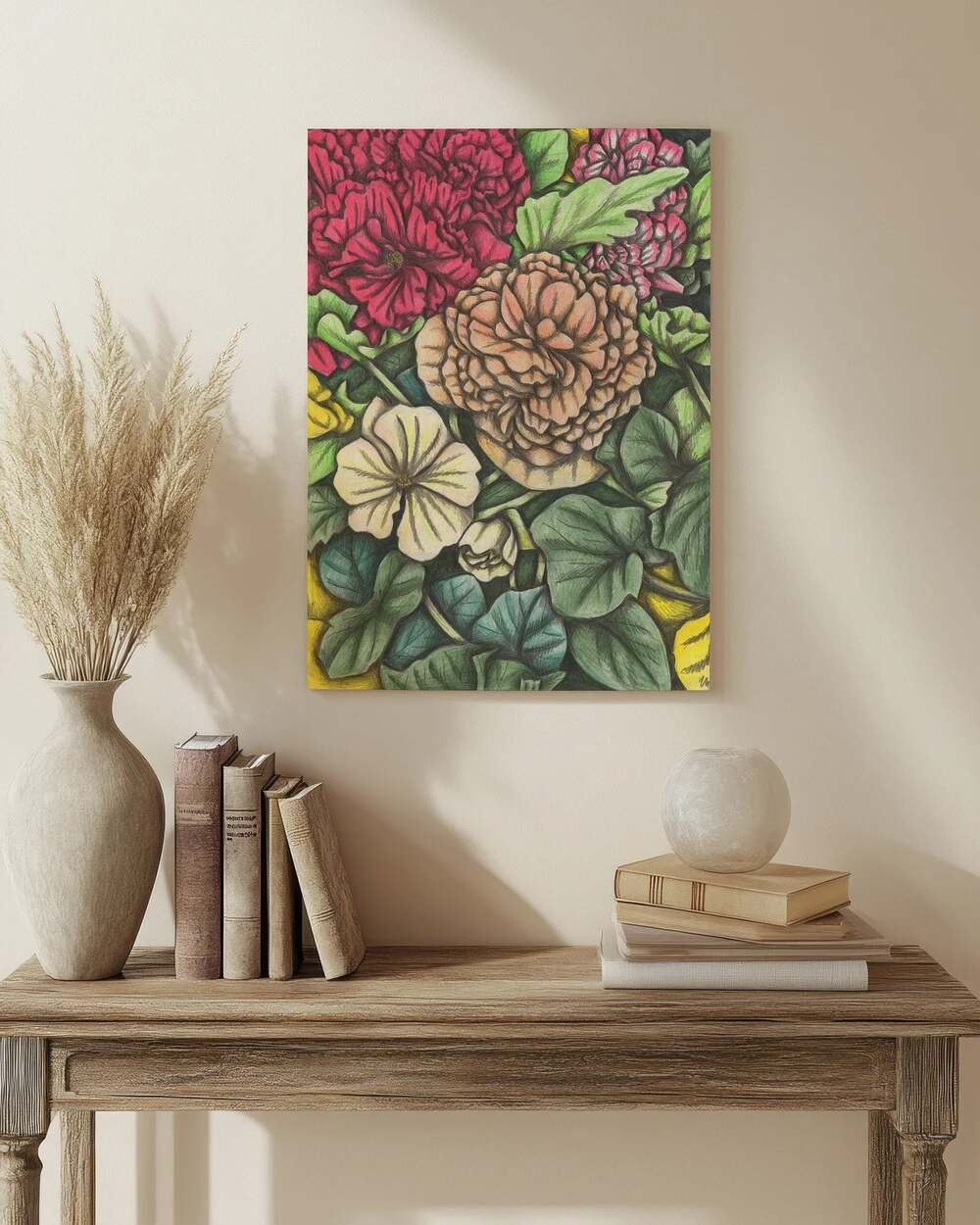 Floral Illustration Wall Art in a Living Room
