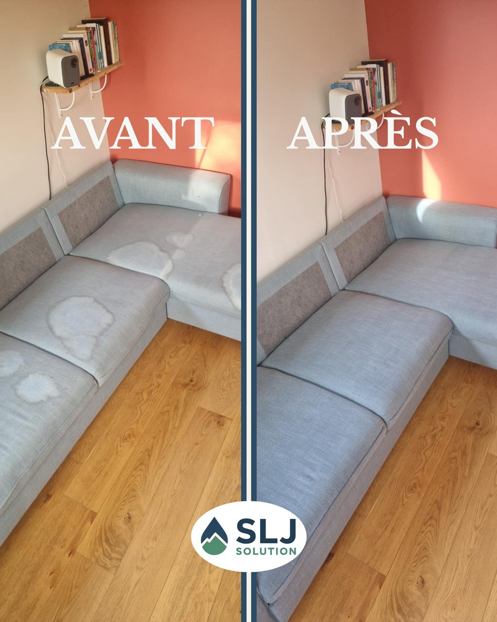 Avant / après nettoyage de canapé en tissu à domicile à Grenoble