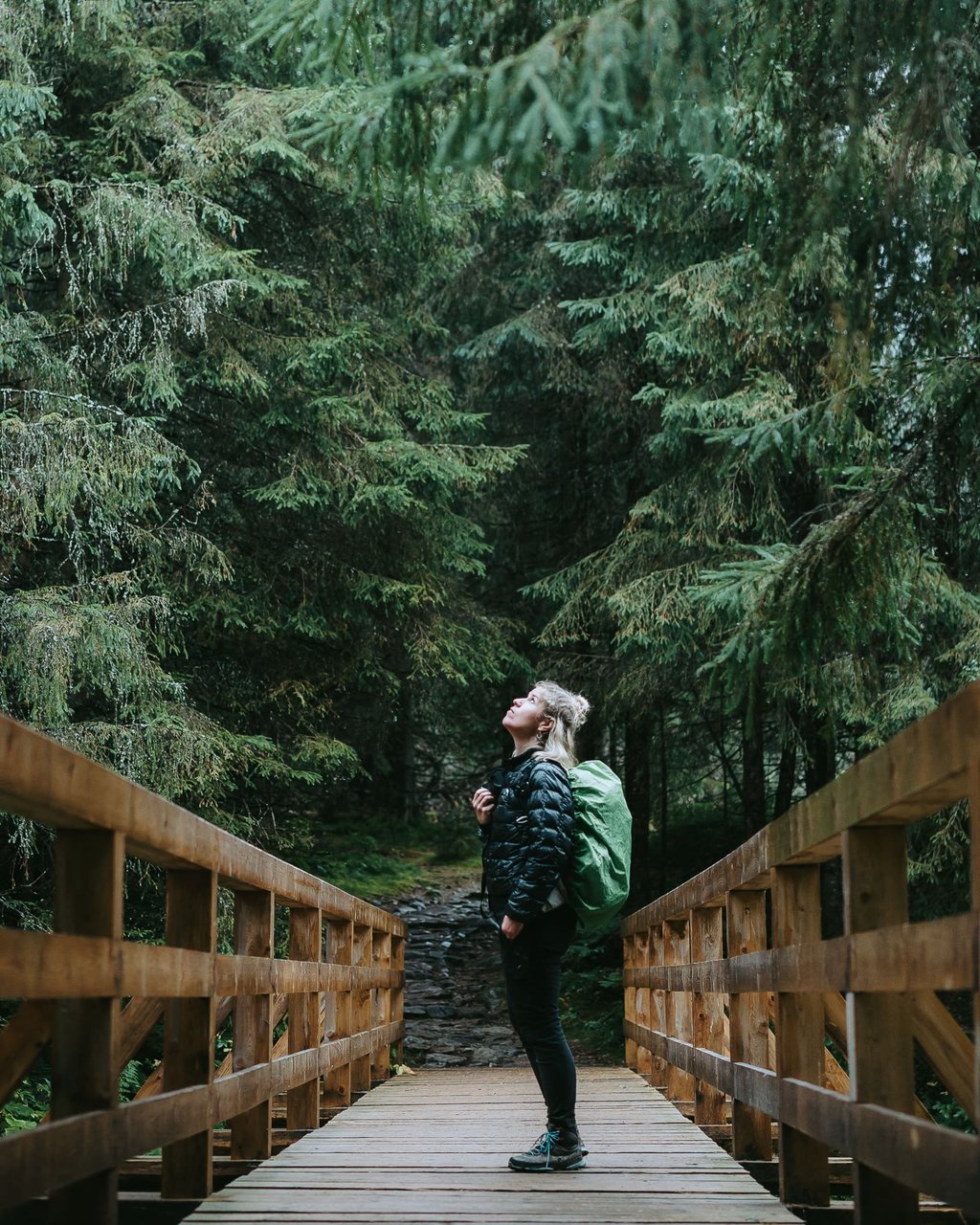 a photo of a woman in the forest at the tatra mountains Poland 