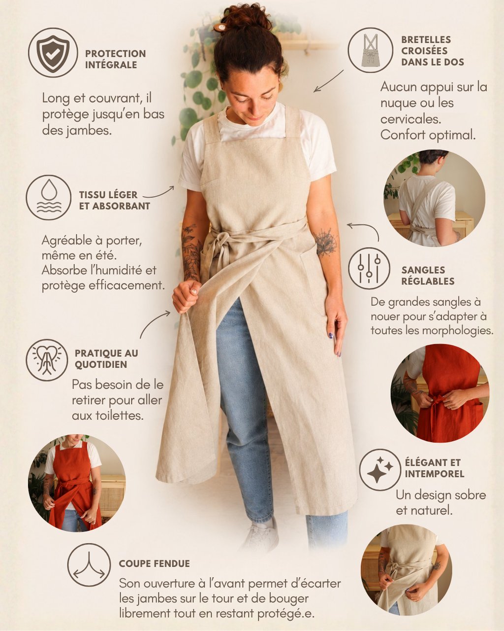 détail du tablier de potier avec toutes ses fonctionalités