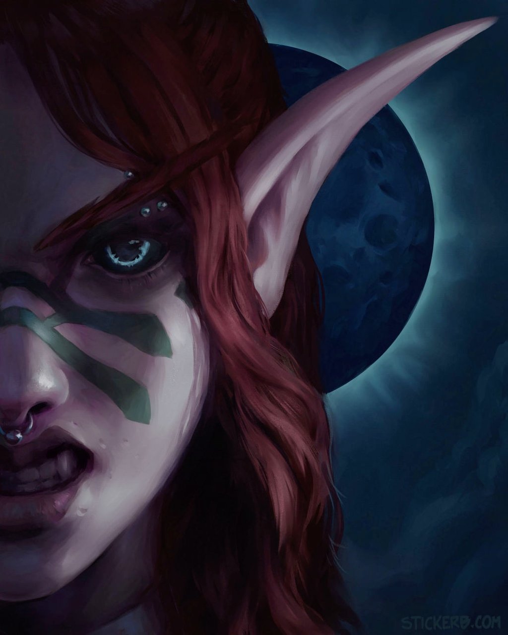 Night Elf Seleris Portrait Commission by Stickerb