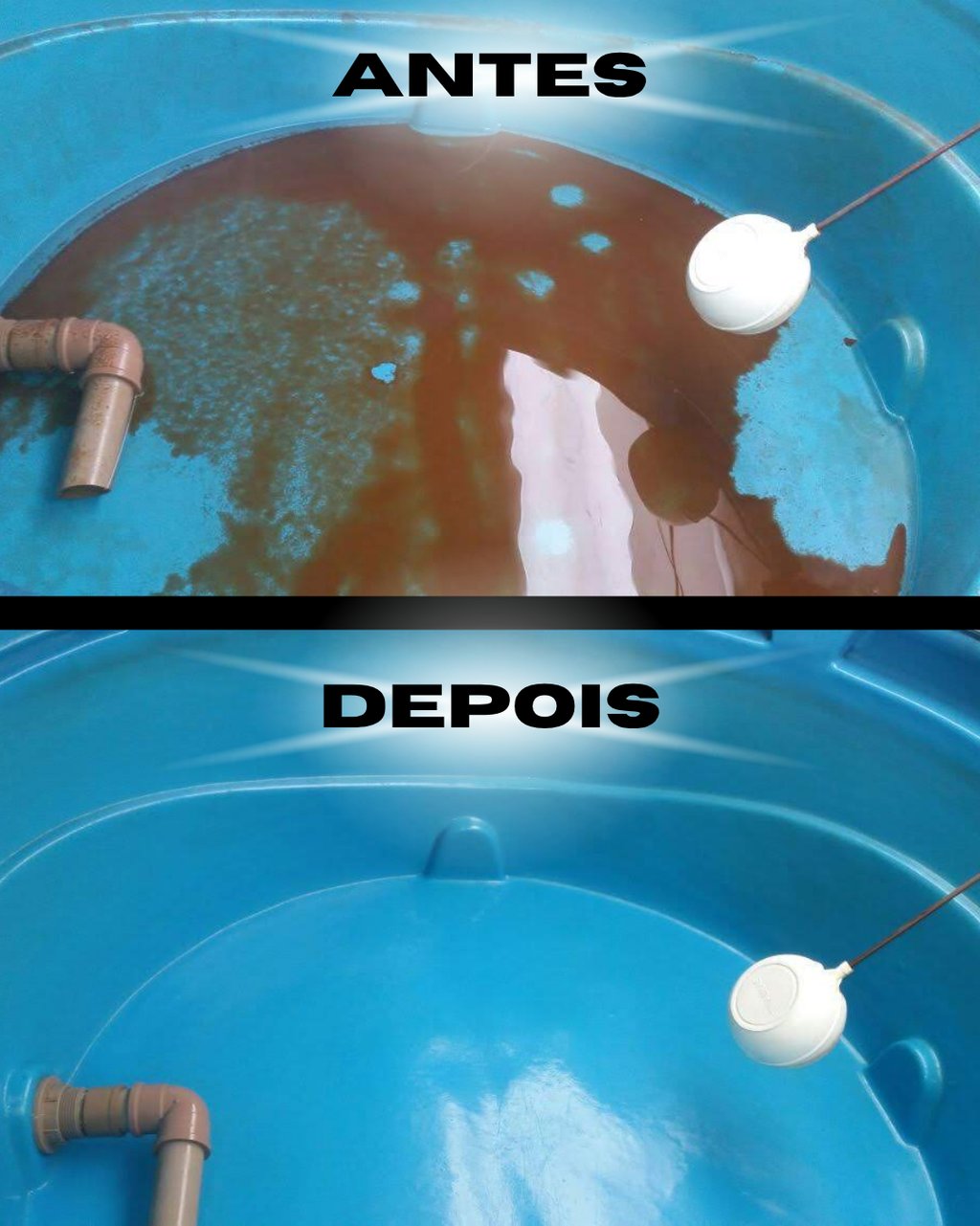 limpeza de caixa d'agua, com antes e depois