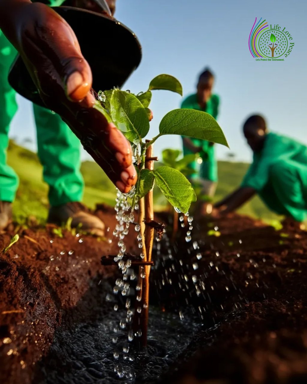 a person is watering water from a tree
