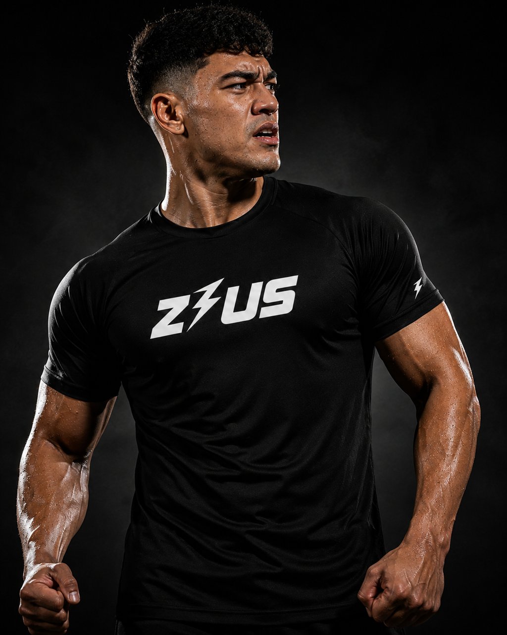 Athlete wearing black Zeus workout shirt for lightweight, breathable activewear NZ.