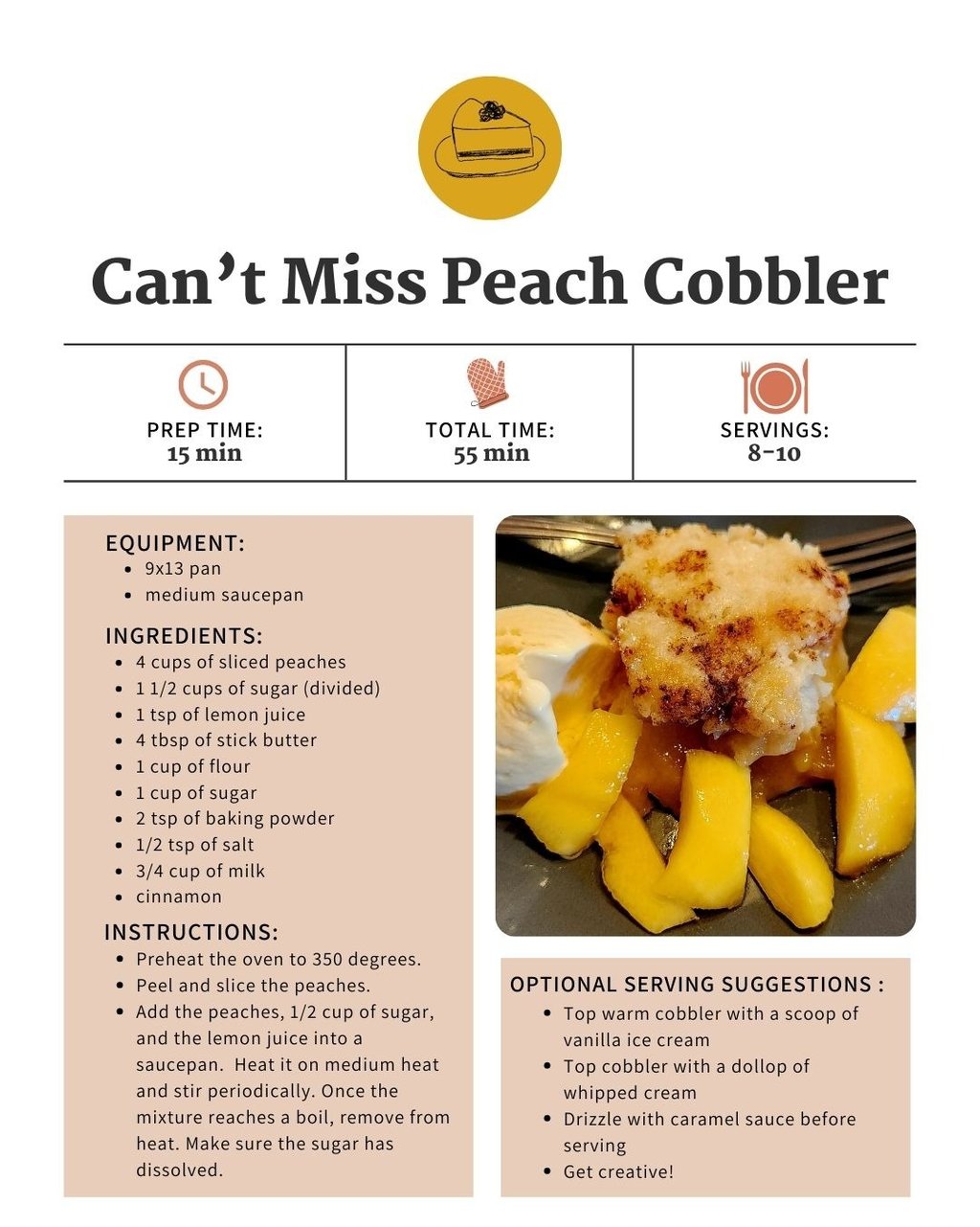 a recipe for peach cobbler