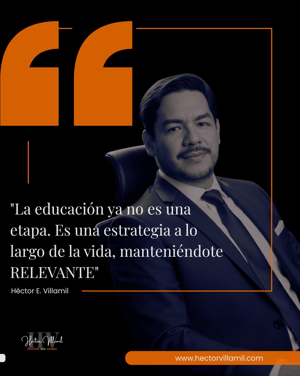 a man in a suit and tie with a quote about education