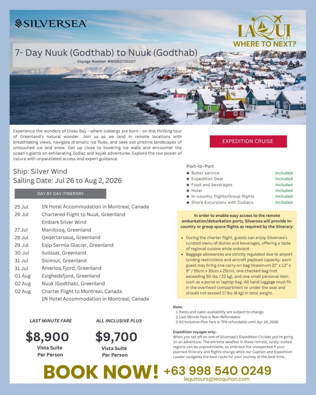 7-day Nuuk to Nuuk (Greenland) LaQui Tours