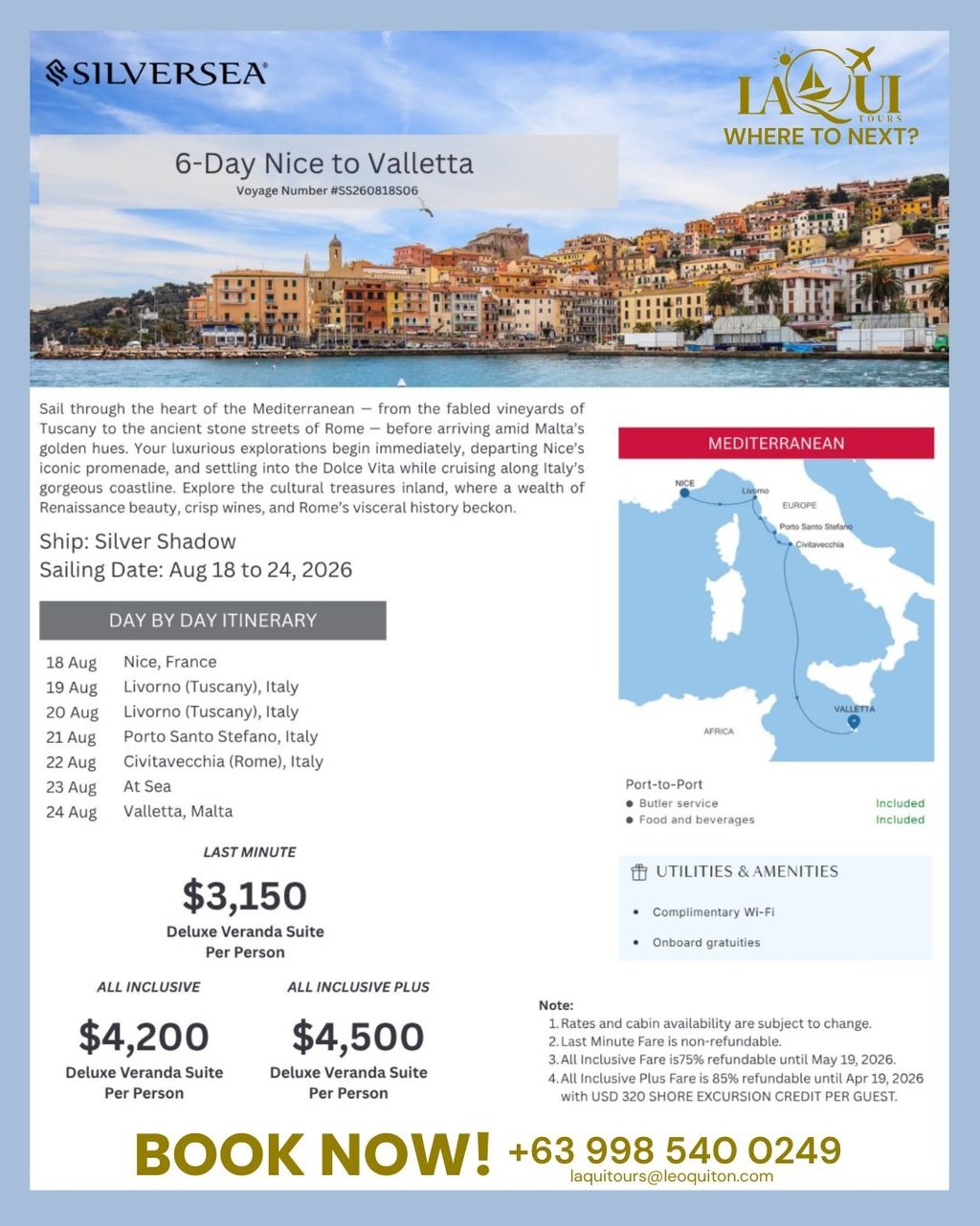 6-day Nice to Valleta LaQui Tours