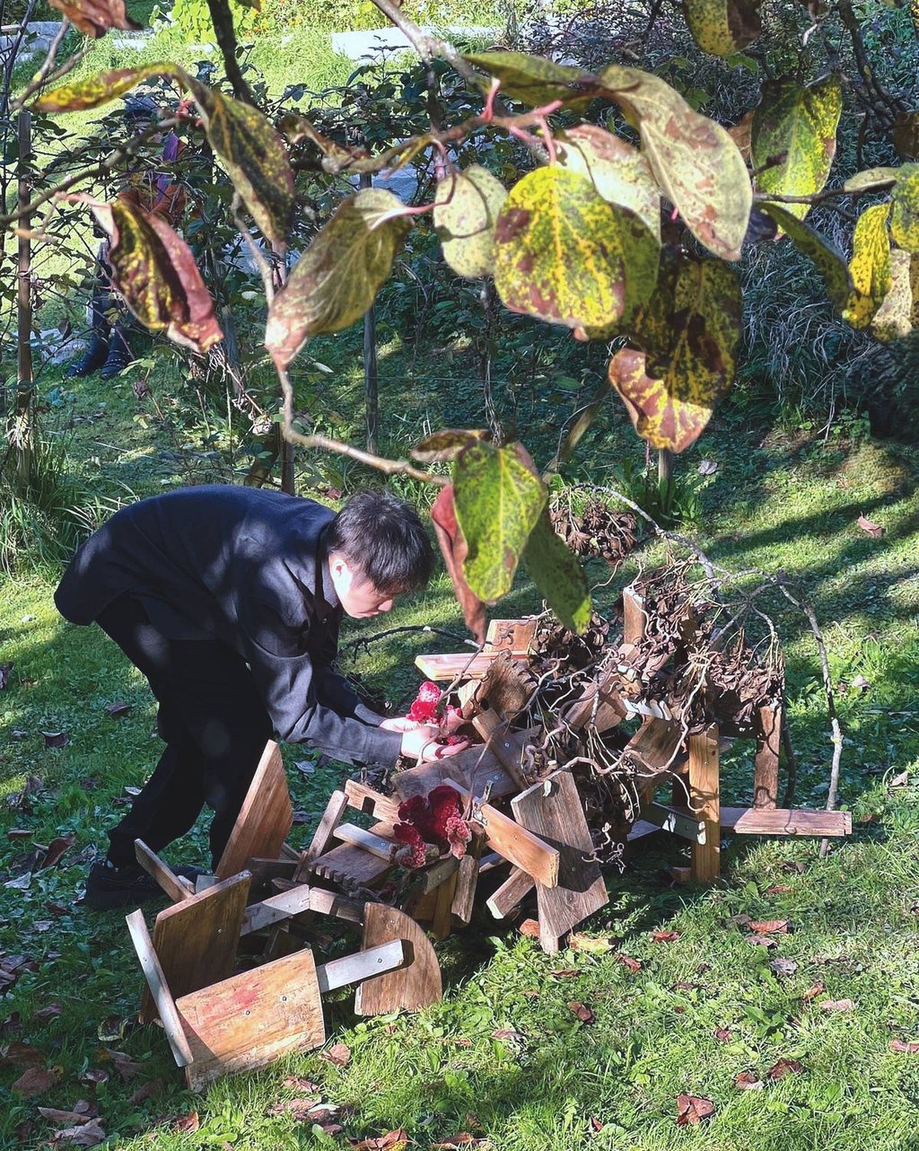 current situation ikebana performance at Crossbreeds Cracks Currents PF25 Dornach Extension Exhibition