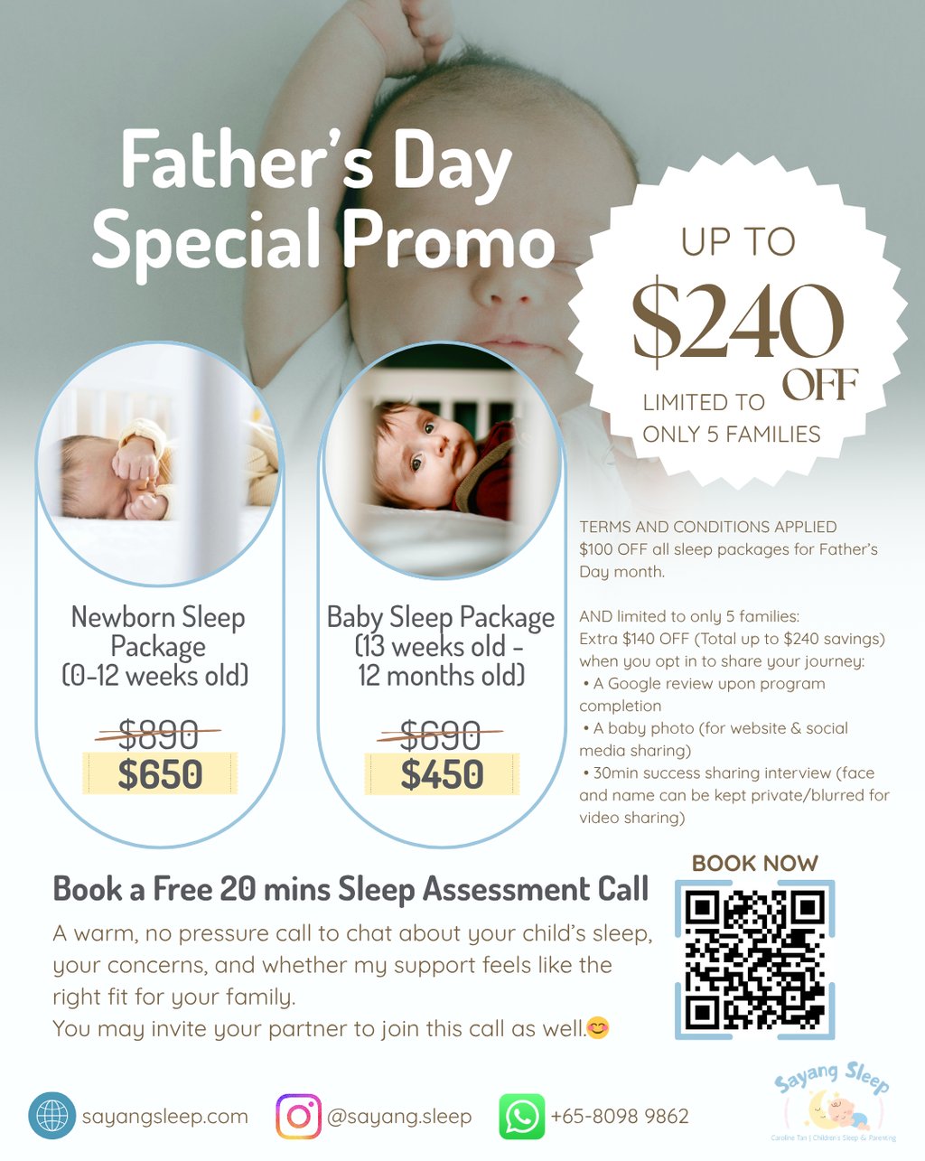 Sayang Sleep Singapore Father's Day special: Save up to $240 on baby sleep training.