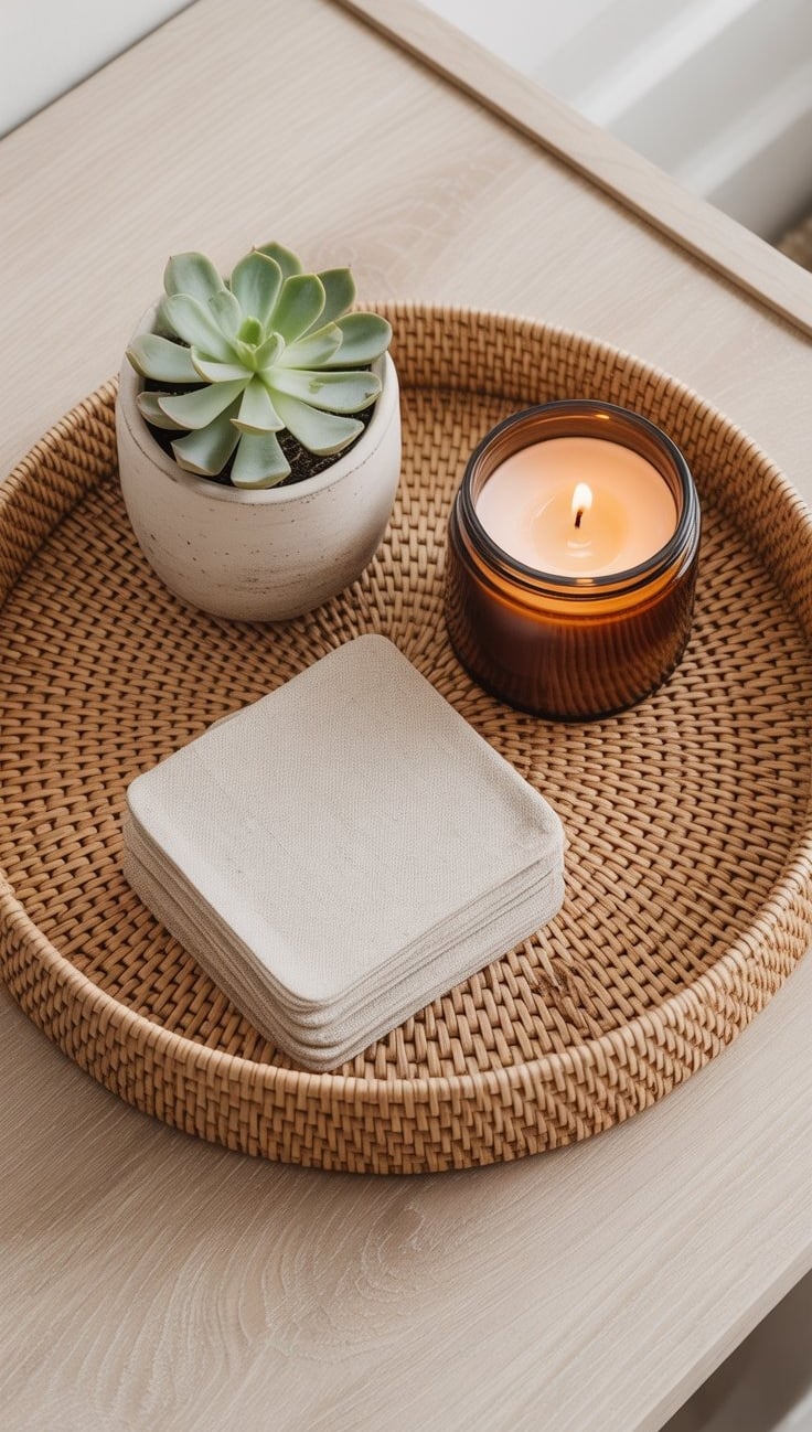 a small table with a candle and a candle