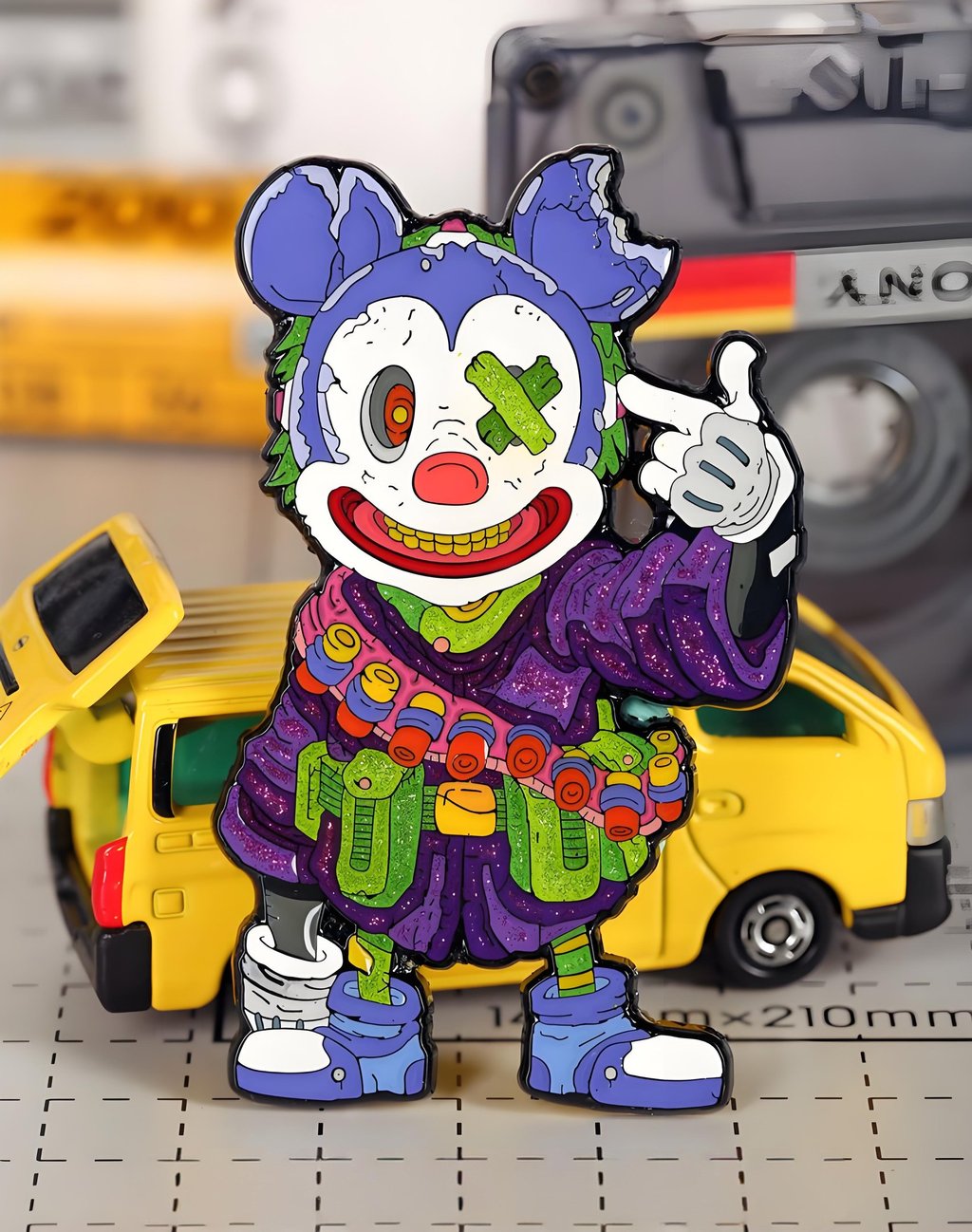 Large enamel pin with glitter detailed artwork