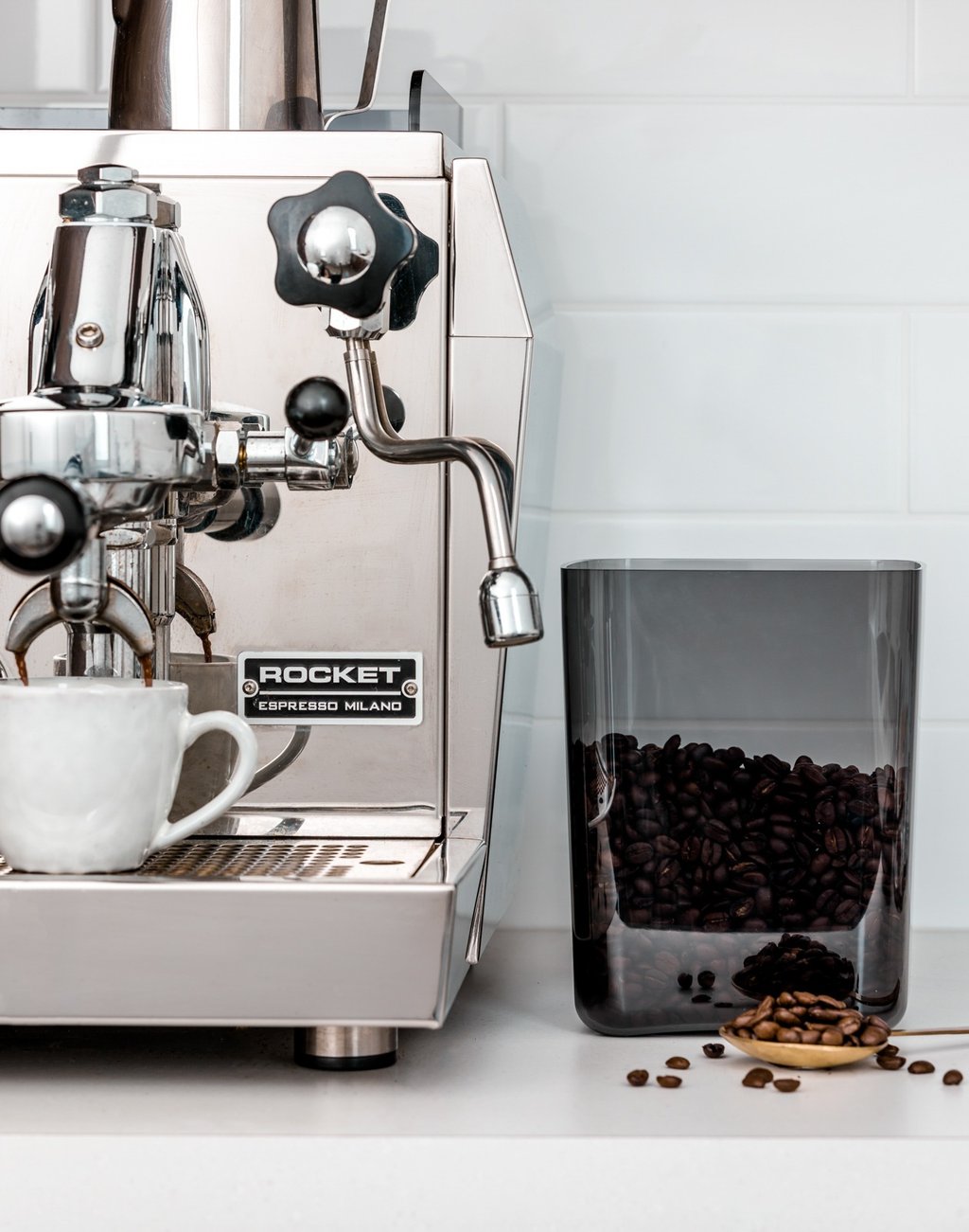 Food product photography - a coffee maker with coffee beans