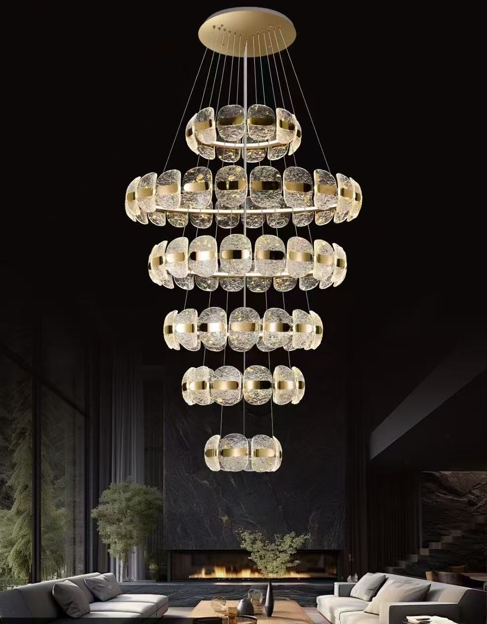Modern Gold LED Hammered Glass Chandelier for Grand Staircase - Fanxi Technology B2B Manufacturer 