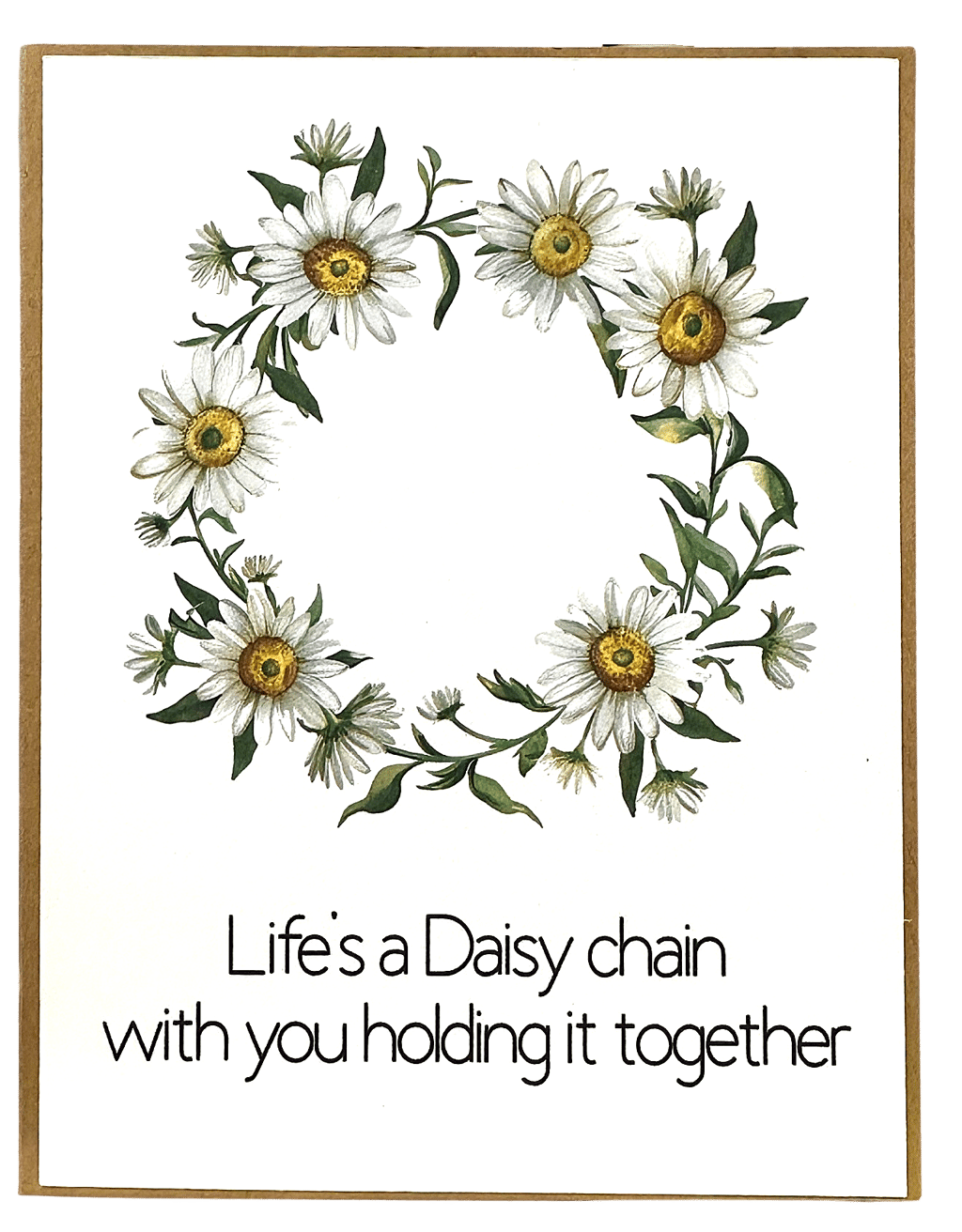 Handmade blank card with a wreath of daisies.