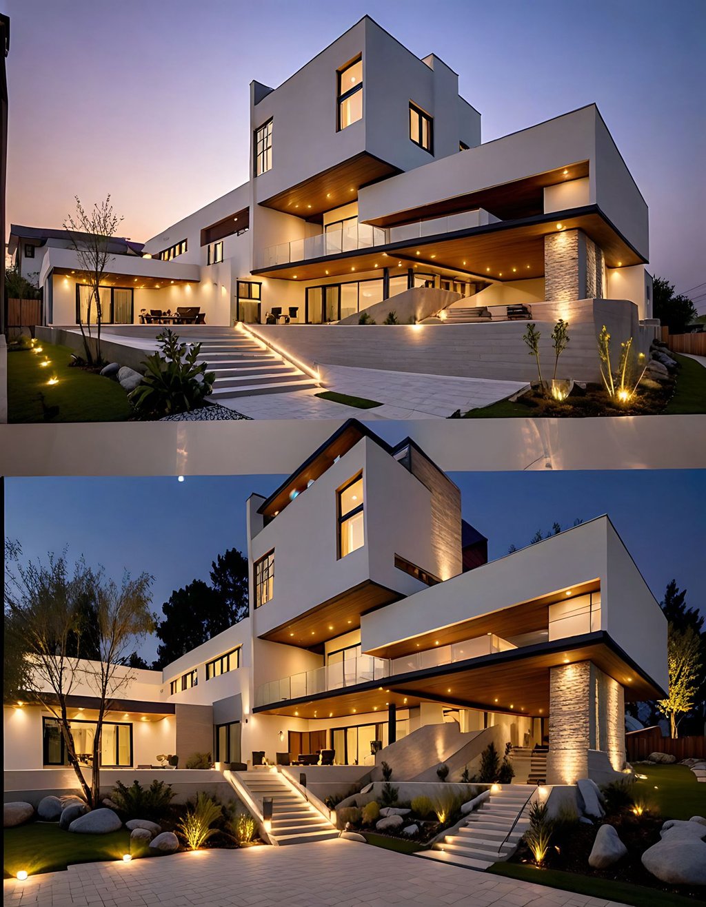 a house with a lot of lights on the outside  | Nour Nagy Designs