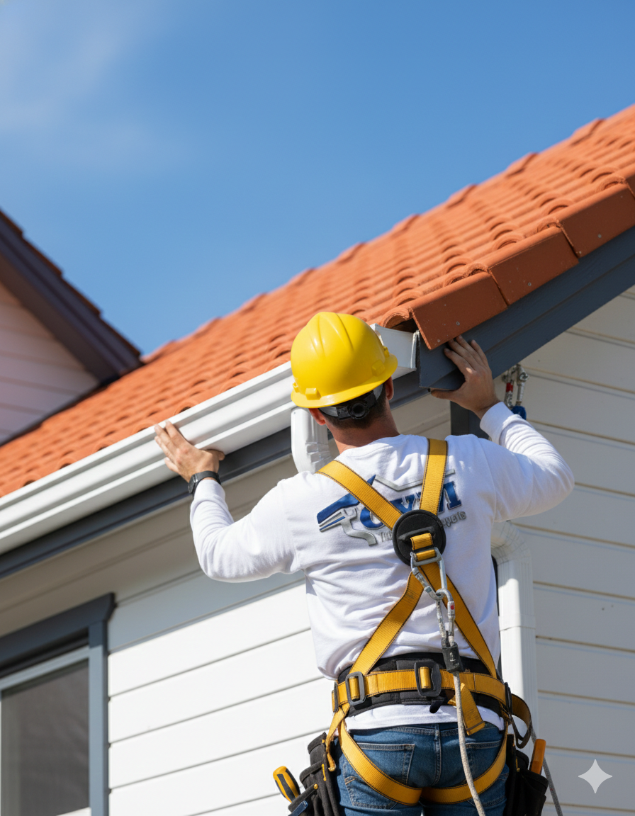 Custom seamless gutter installation on residential home in Durham NC