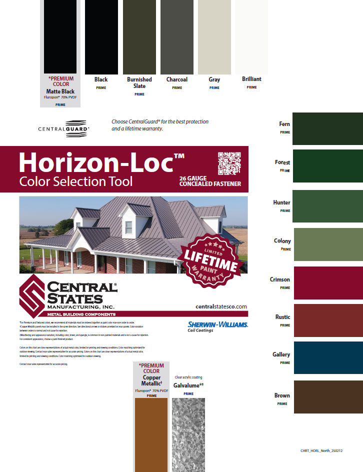 Central States Horizon Lock Standing Seam Metal Roofing Color Selection Tool