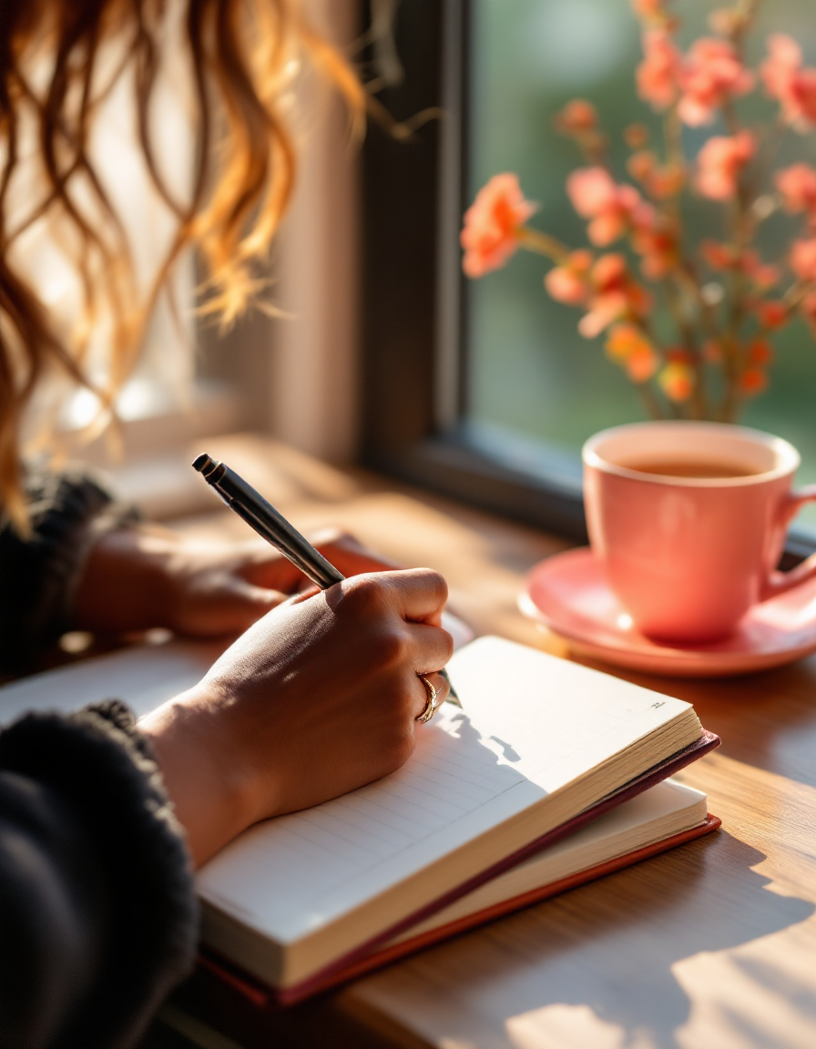image of a woman writing in her journal