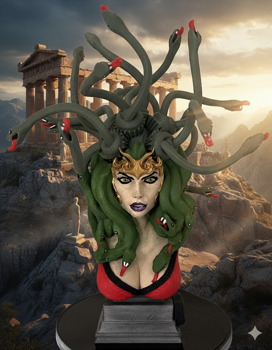 medusa bust with motorised snake hair