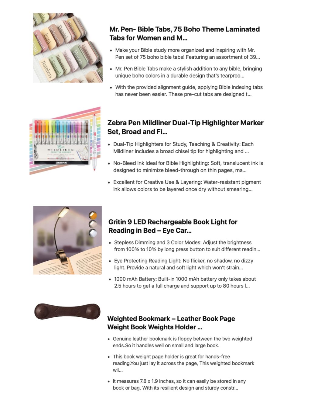 Spiritual gifts for believers - tabs, milliner, book light, bookmark