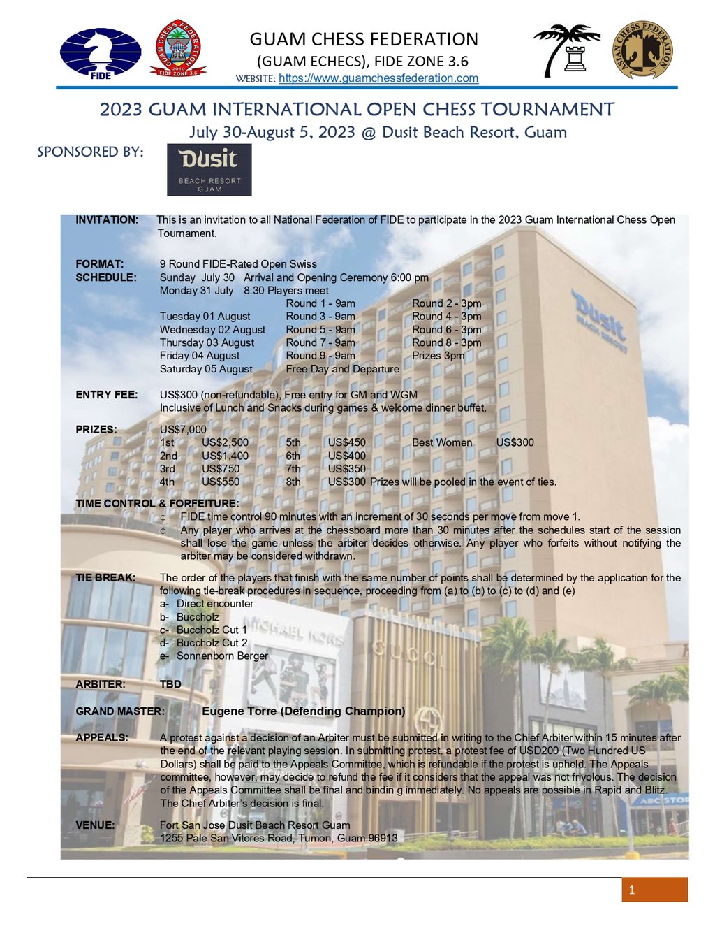2023 Guam International Open Chess Tournament. Guam Chess. FIDE Chess Zone 3.6