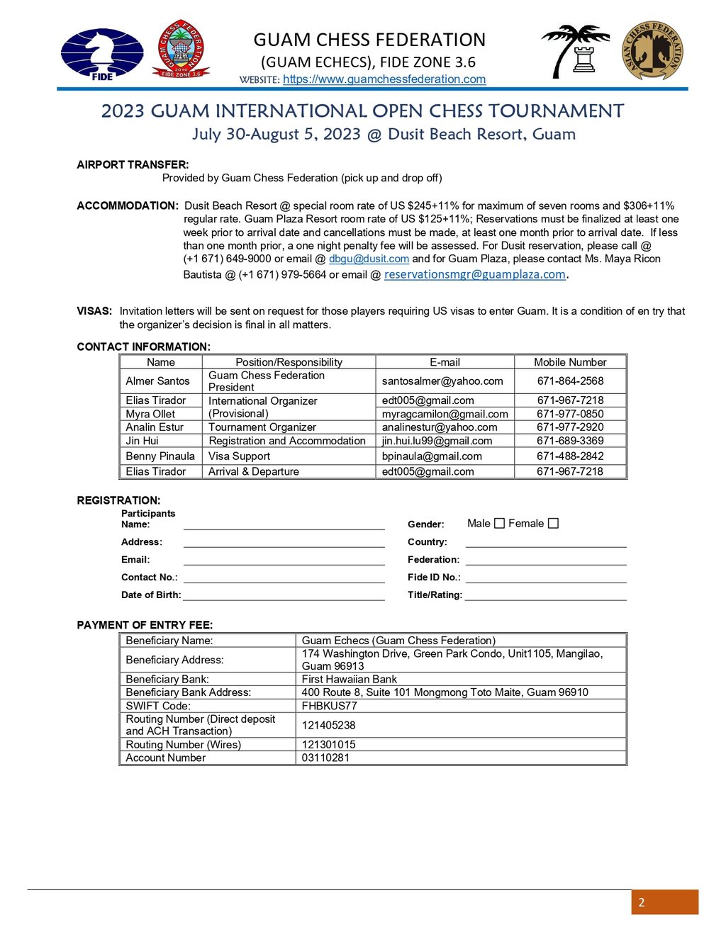 2023 Guam International Open Chess Tournament. Guam Chess. FIDE Chess Zone 3.6