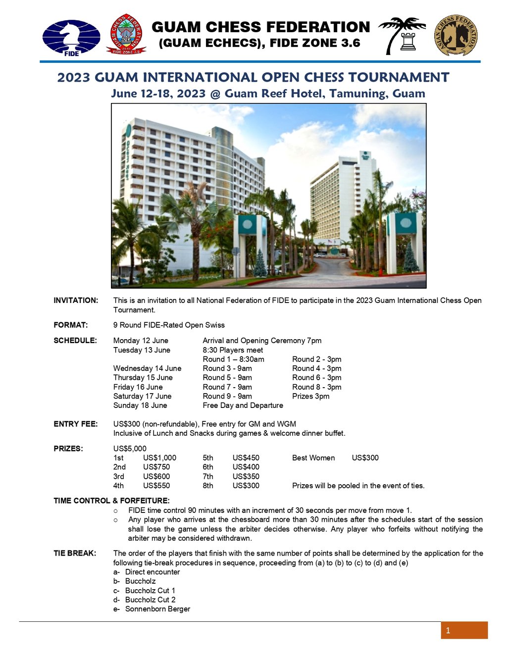 Guam International Open Chess Tournament 2023 with Asian Chess Federation.