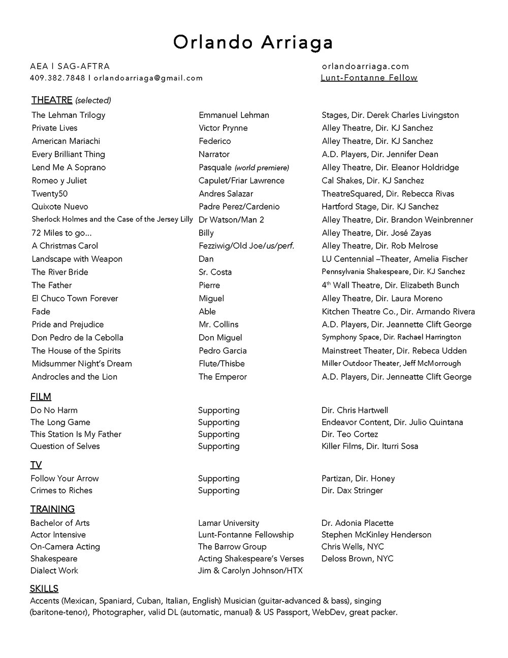 image of Orlando Arriaga actor resume. Latinx/Hispanic actor resume 