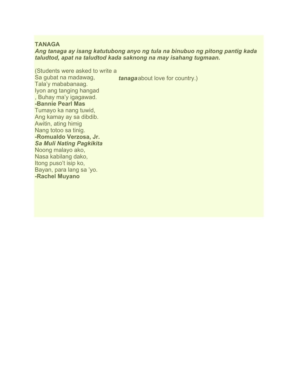 tanaga traditional tagalog poem