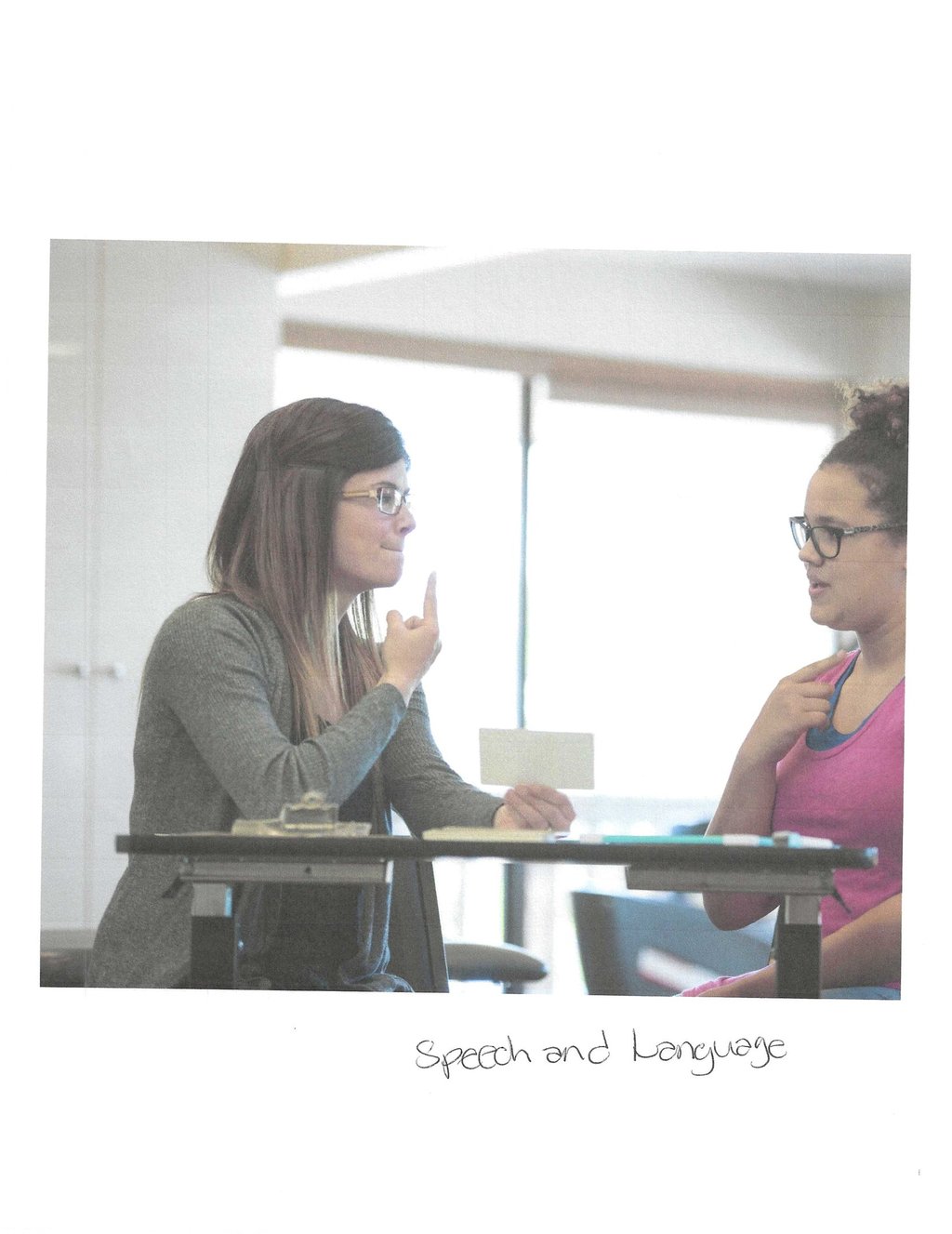 a speech and language pathologist with a client.
