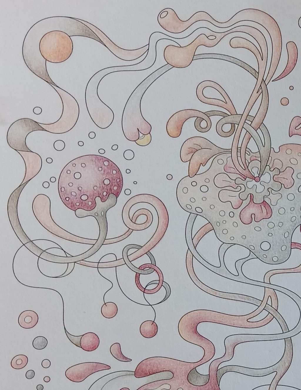 In-progress biophilic detail from Intuitive Dialogues in grey earthy hues.