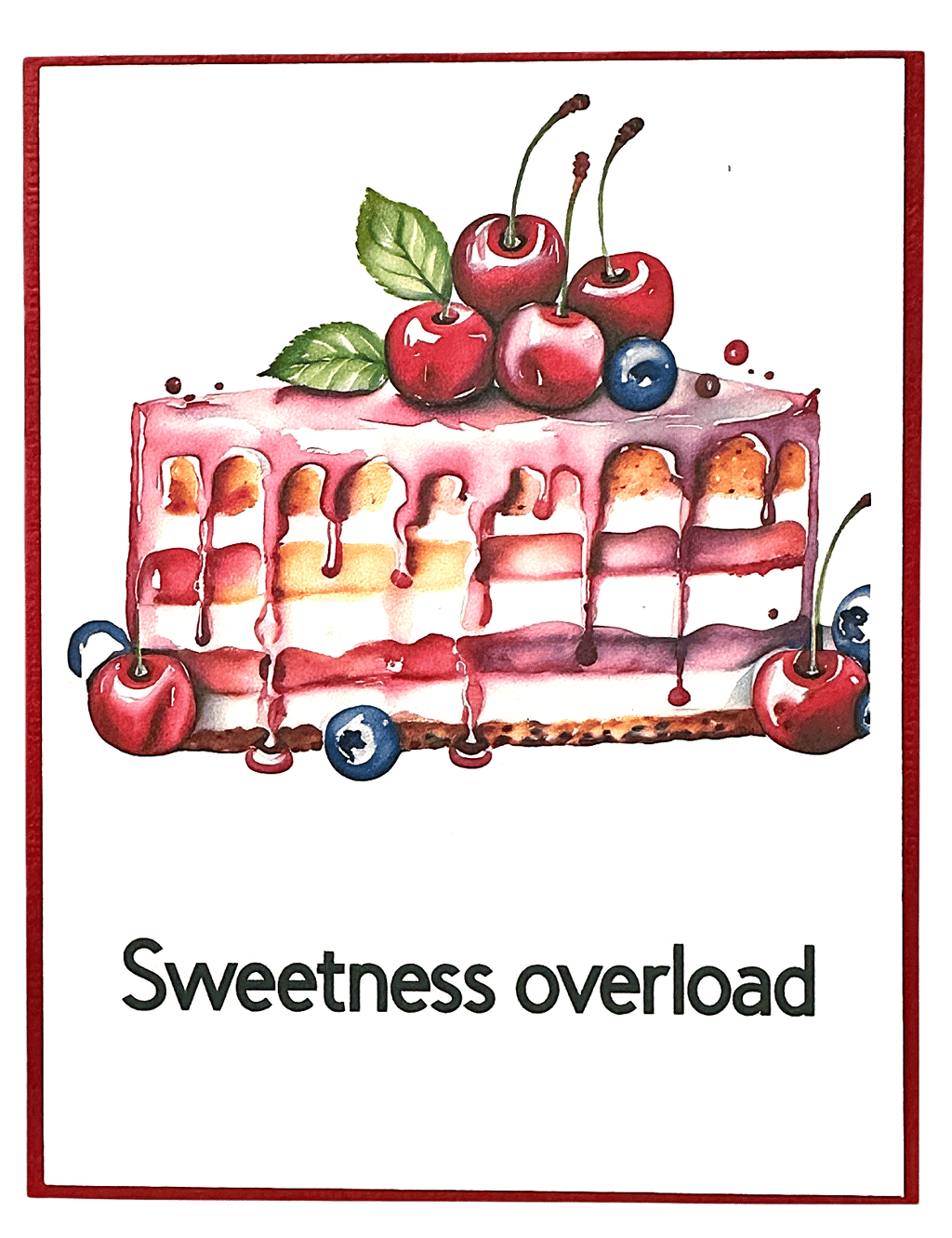 Handmade birthday card with cherry cake slice.
