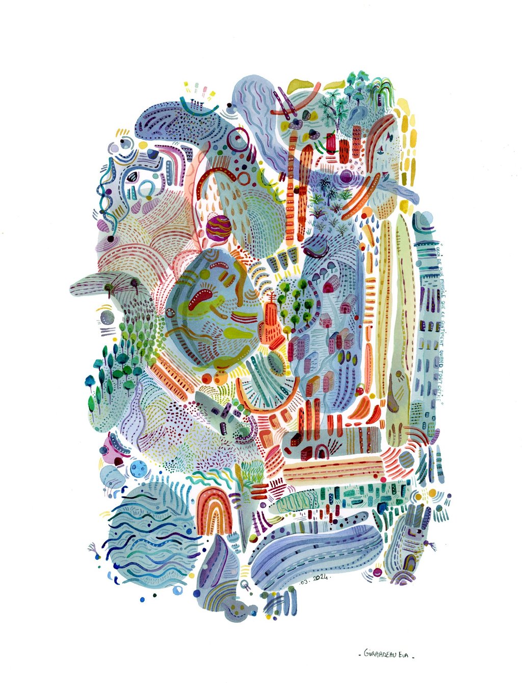 Aquarelle abstraite et géométrique colorée bleue