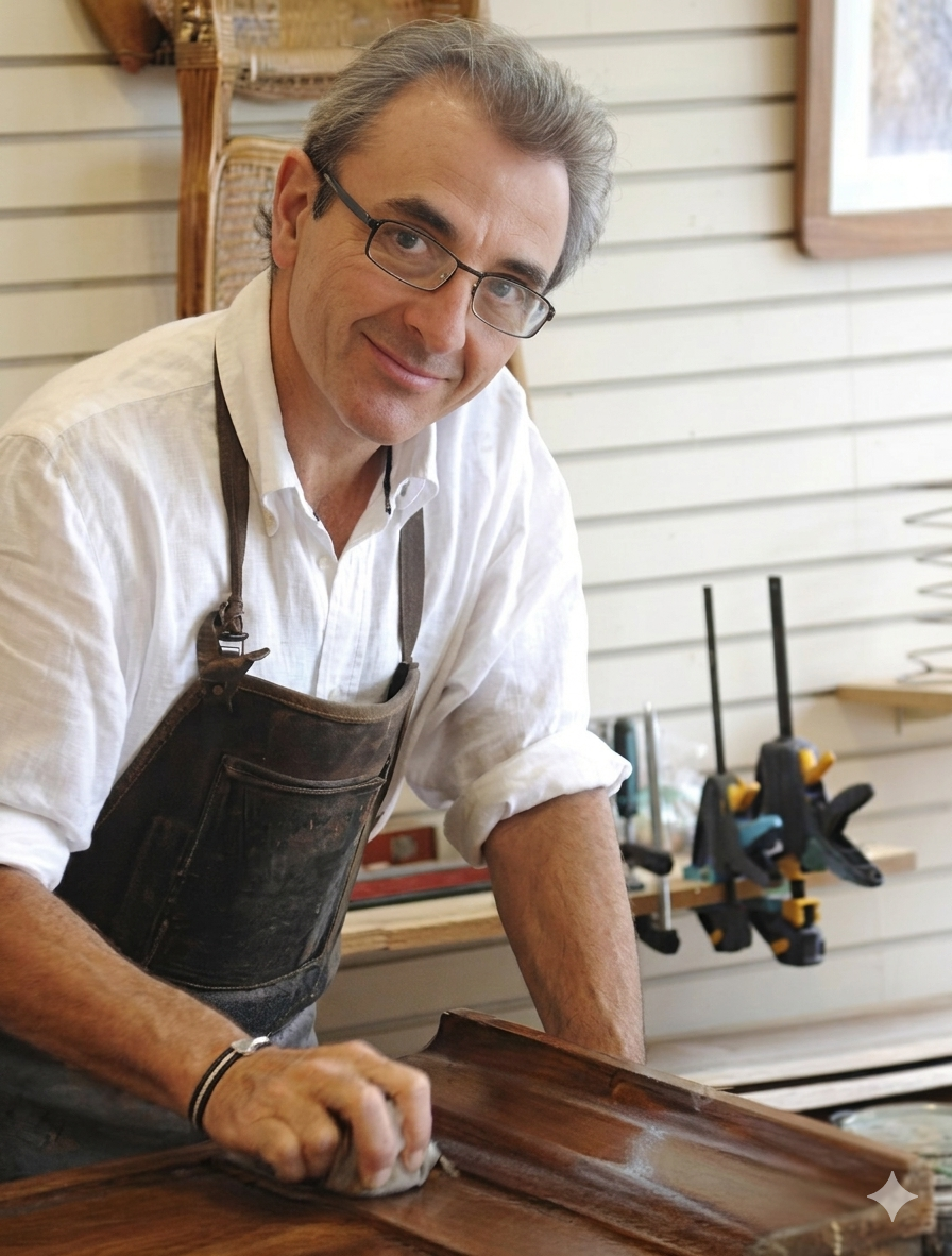 Denis Hazeaux, formateur et ébéniste d'art, dans son atelier