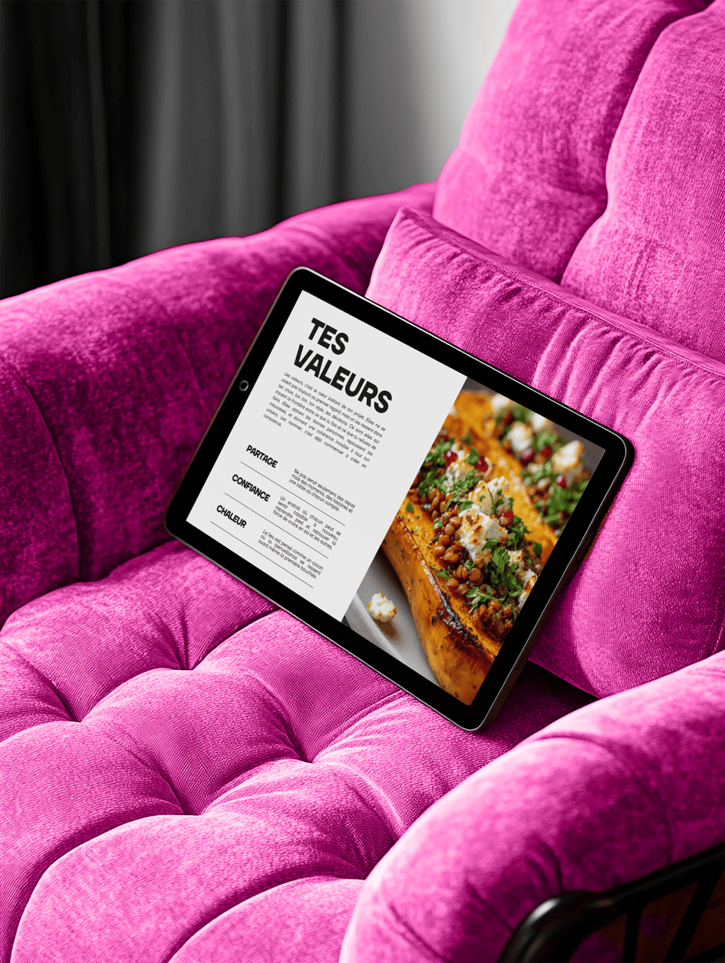 Ipad présentant la page "Tes Valeurs" du Brand Starter