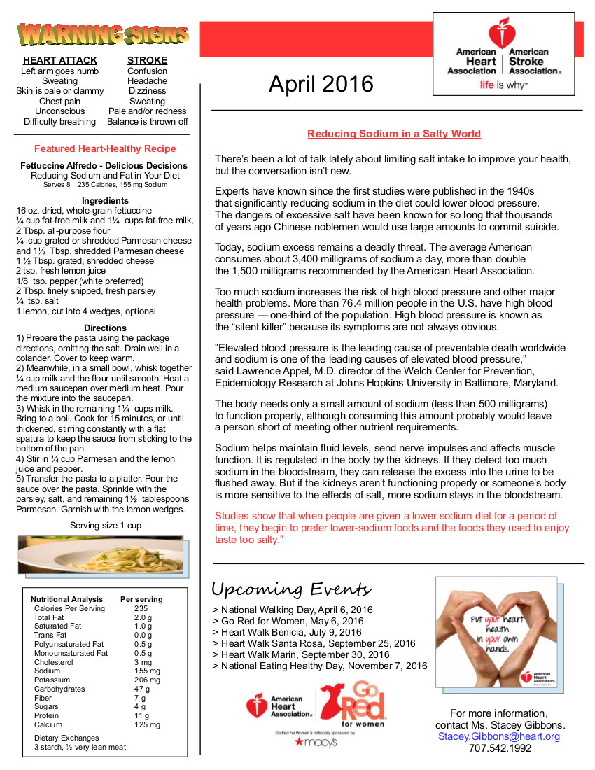 April 5th 2016 - American Heart Association Newsletter