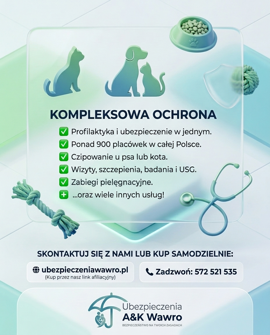 Ubezpieczenie psa i kota PetHelp. Pakiety weterynaryjne: szczepienia, USG, czipowanie. A&K Wawro Wrocław.