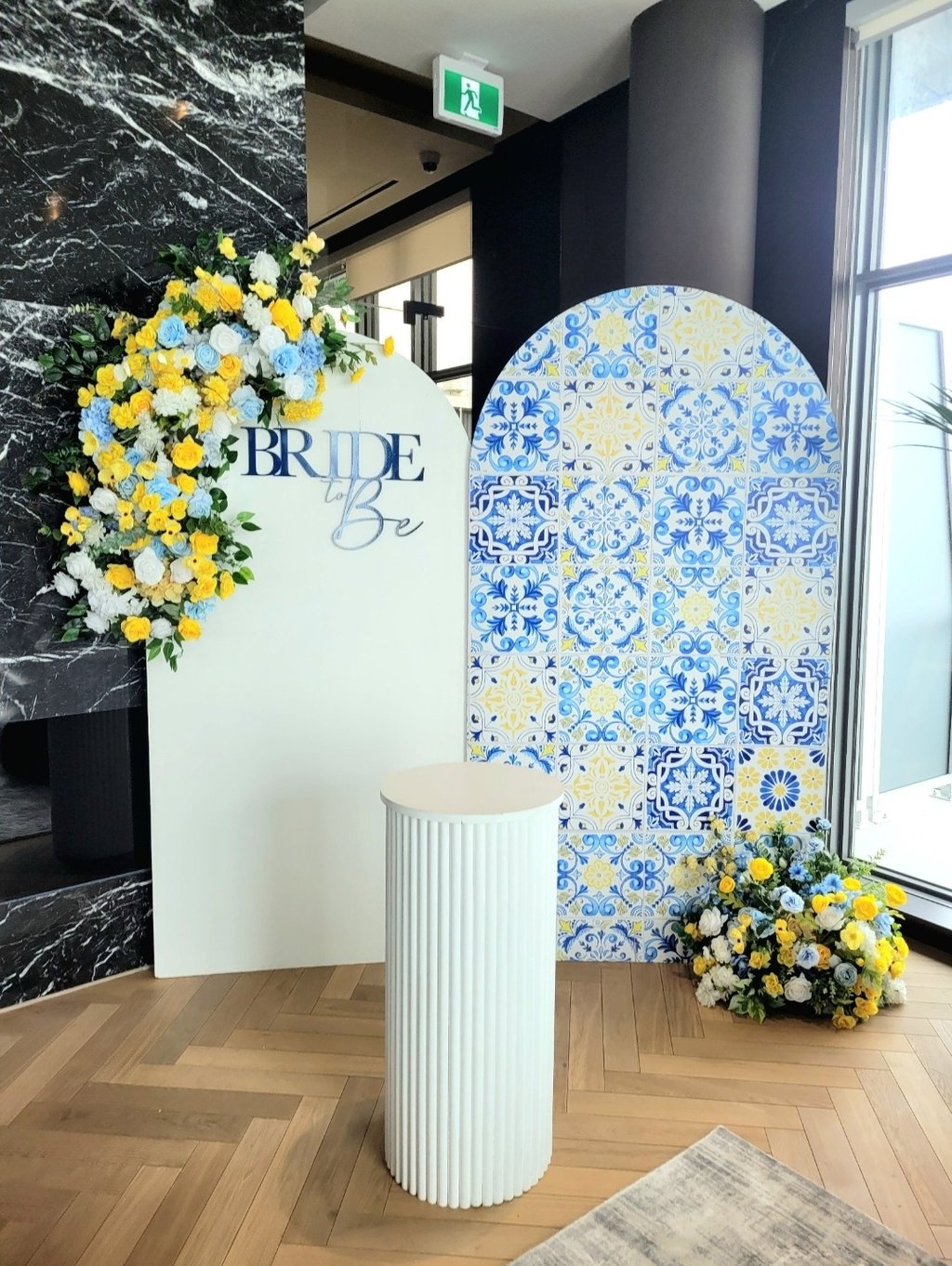 Amalfi themed backdrop for a bridal shower