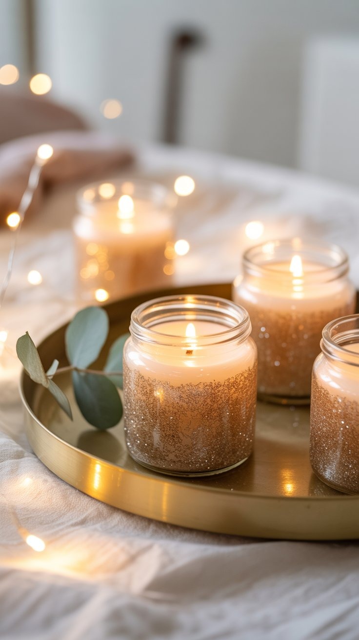 candles are placed on a tray with candles