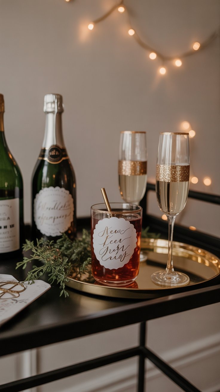 a table with champagne and a bottle of champagne