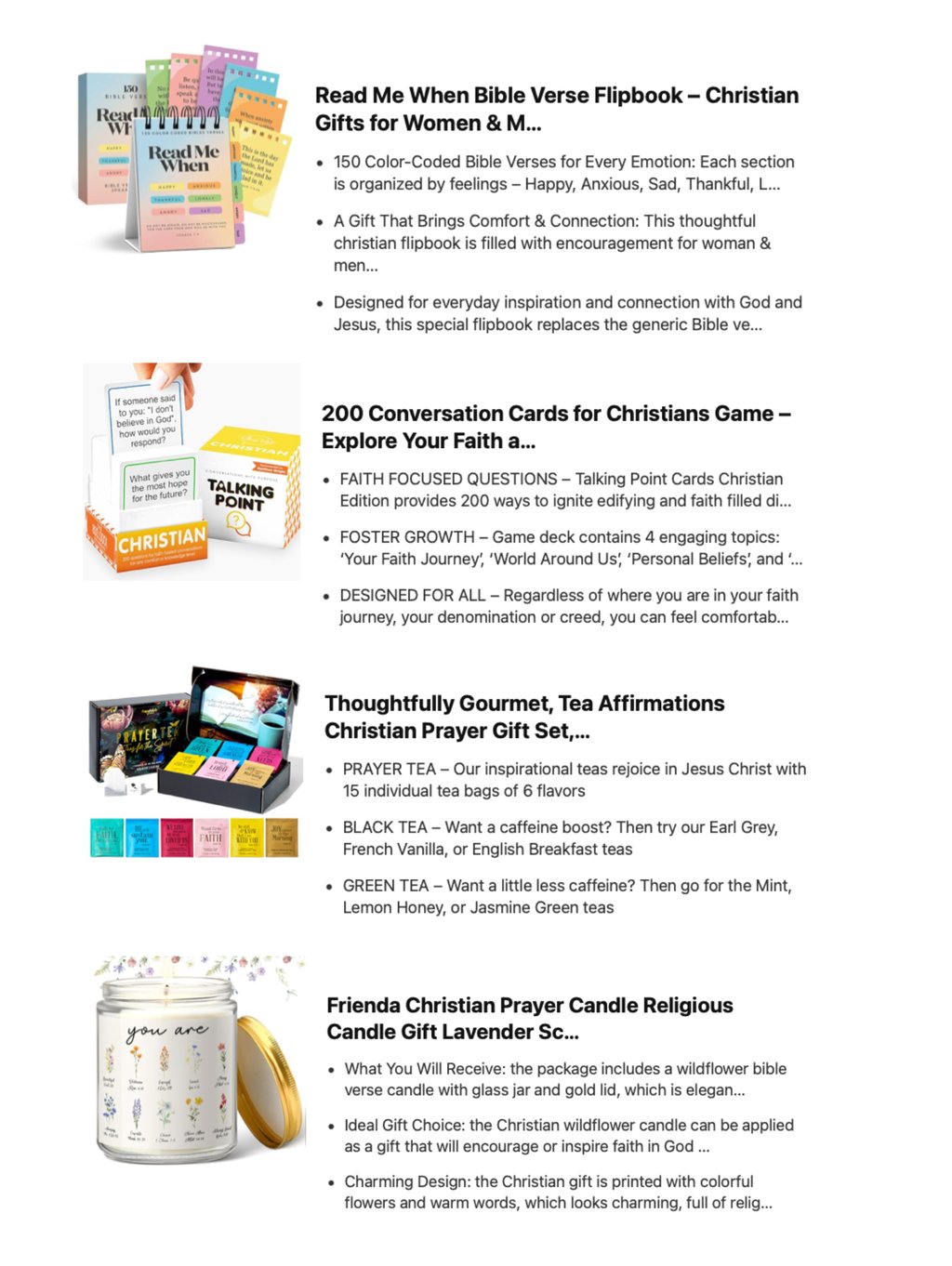 Gifts for believers - Bible flip book, christian conversation cards, tea, prayer candle, stickers