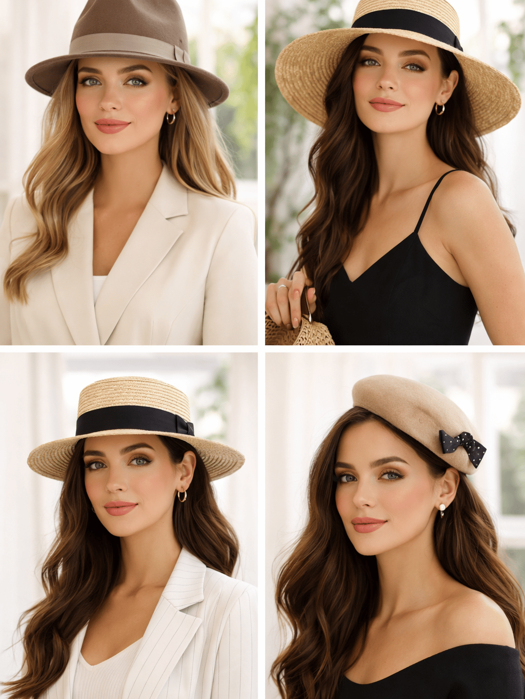 collage looks féminins avec différents chapeaux Ekkinoxx transformant le style